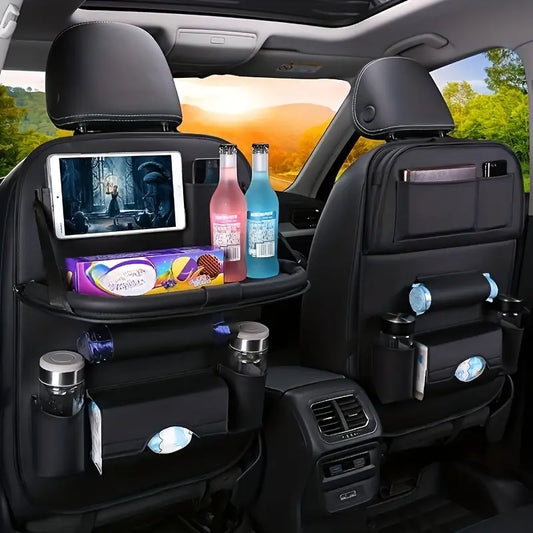 Car Seat Organizer with Foldable Tablet Holder Table and 6 Storage Pockets