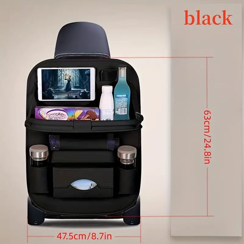 Car Seat Organizer with Foldable Tablet Holder Table and 6 Storage Pockets