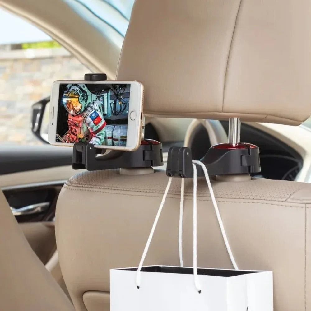 3 in 1 Car Vehicle Back Seat Headrest Hook Mobile Phone Holder Portable Seat Back Hanger Hook for Bag Purse Cloth Grocery